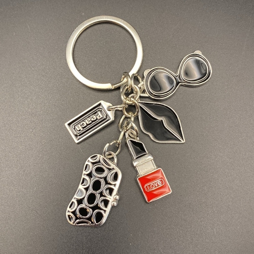 Trendy Keychain with Lipstick and Sunglasses Charms